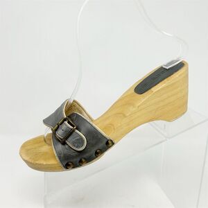 J. Crew Women's Gray Studded Leather Slip On Wooden Heeled Sandals Size 8